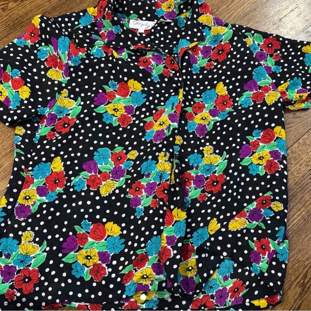 Tropical Dot Floral Button-Up Kids Shirt - Black